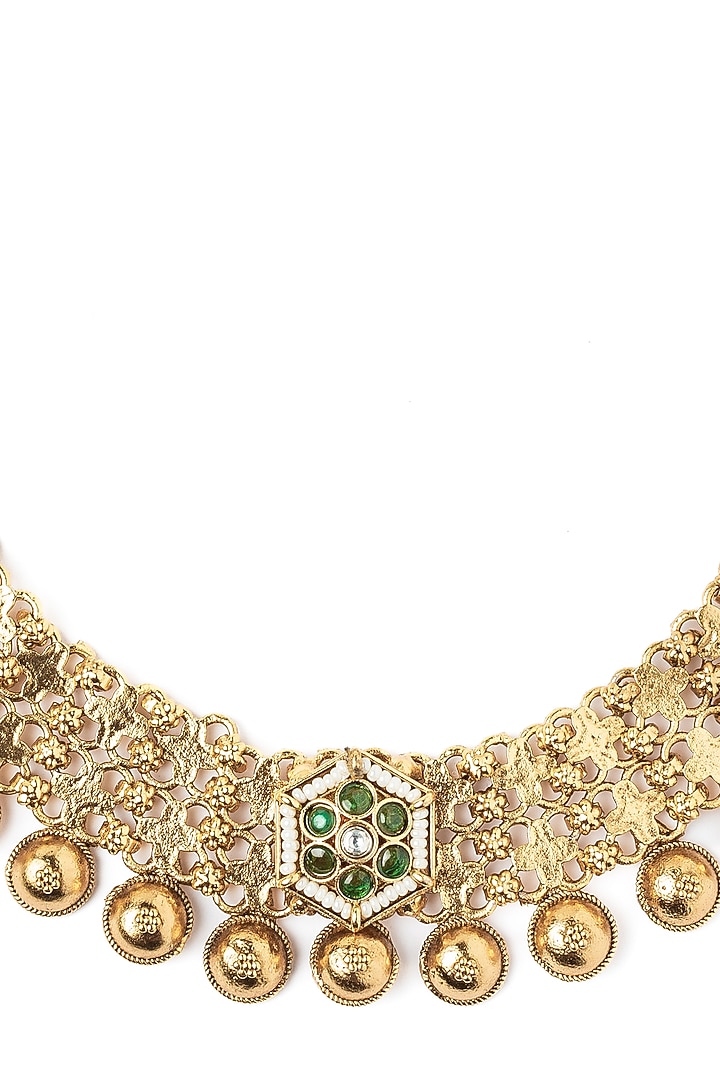 Gold Finish Floral Long Necklace Set by Vivinia By Vidhi Mehra at Pernia's Pop Up Shop