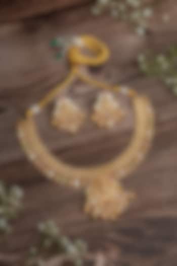 Gold Finish Pendant Necklace Set by Vivinia By Vidhi Mehra at Pernia's Pop Up Shop