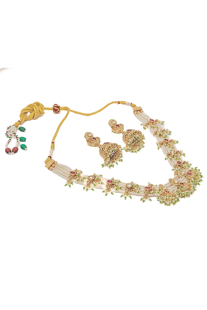 Gold Finish Pearl Choker Necklace Set by Vivinia By Vidhi Mehra at Pernia's Pop Up Shop
