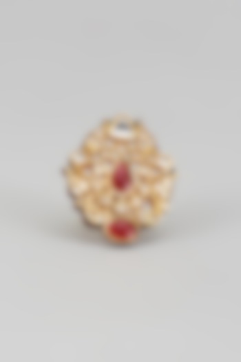 Gold Finish Kundan Polki & Red Onyx Ring by Vivinia By Vidhi Mehra at Pernia's Pop Up Shop