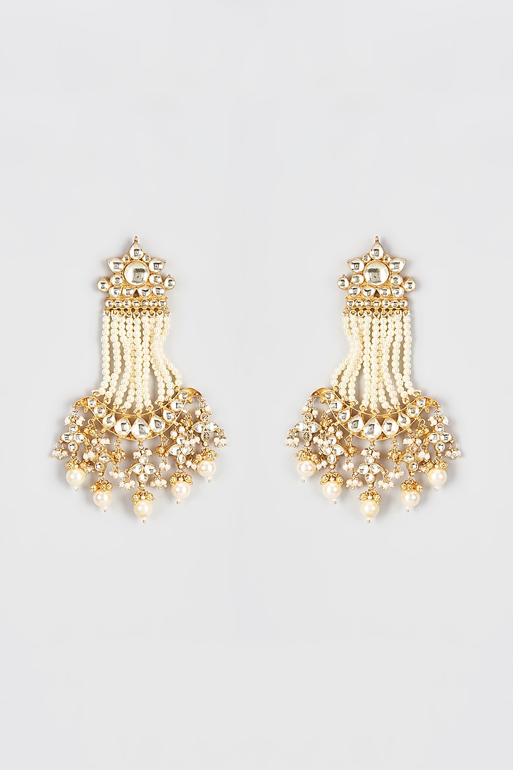 Gold Finish Kundan Polki Dangler Earrings by Vivinia By Vidhi Mehra at Pernia's Pop Up Shop