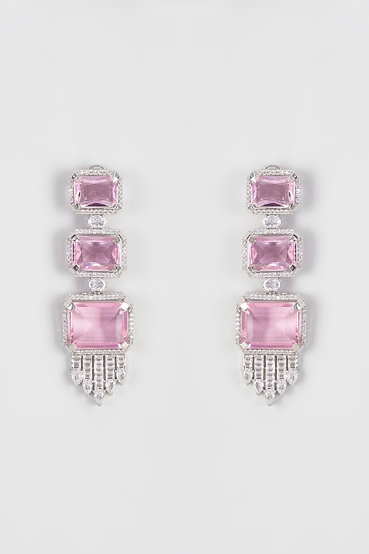 White Finish Zircon Dangler Earrings by Vivinia By Vidhi Mehra at Pernia's Pop Up Shop