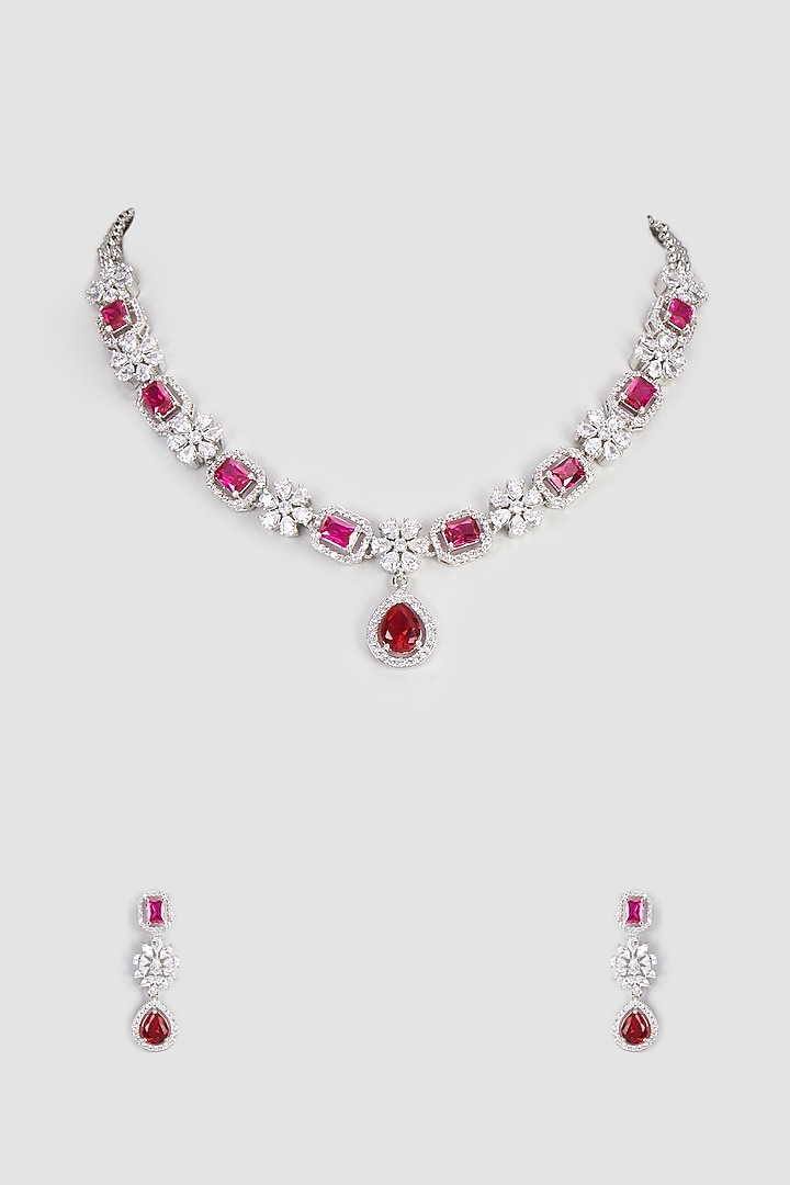 White Finish Zircon Necklace Set by Vivinia By Vidhi Mehra at Pernia's Pop Up Shop