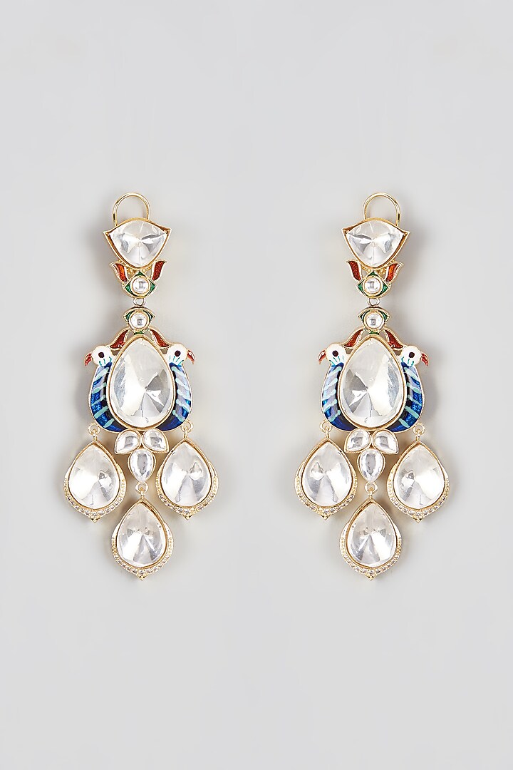 Gold Finish Zircon & Kundan Polki Dangler Earrings by Vivinia By Vidhi Mehra at Pernia's Pop Up Shop