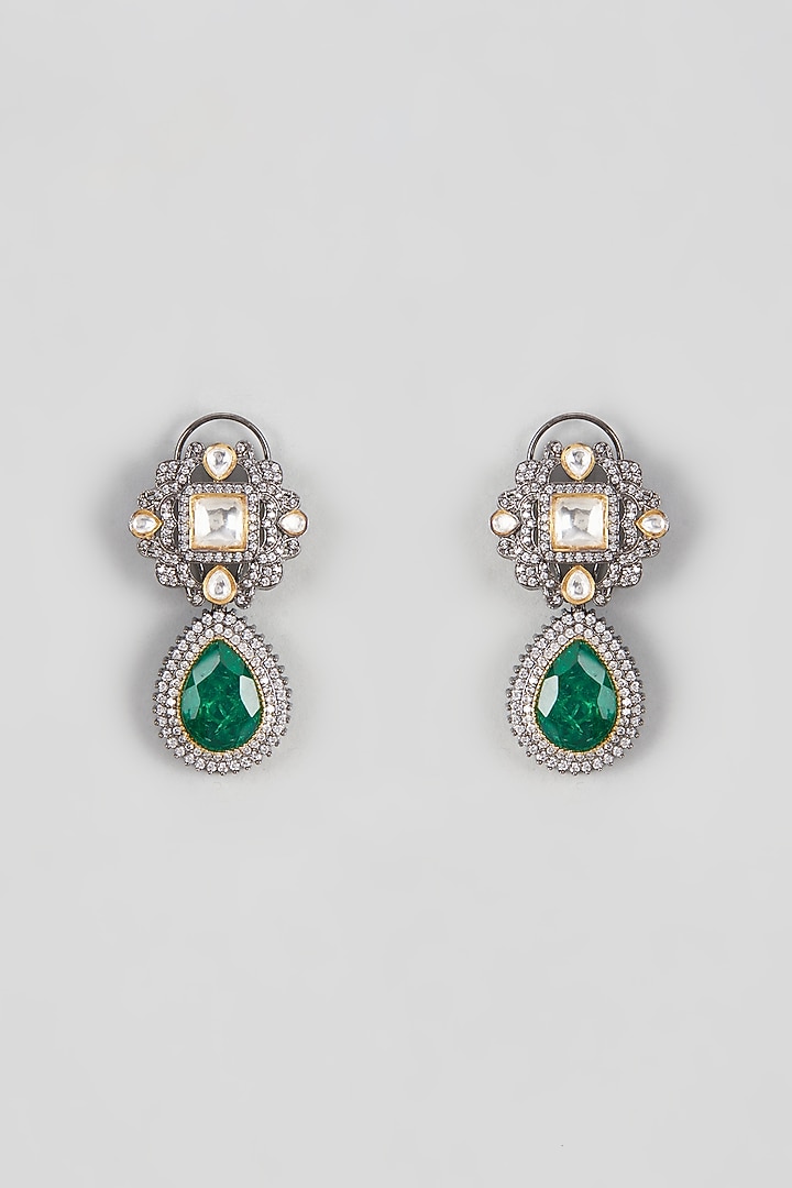 Oxidised Finish Zircon & Kundan Polki Dangler Earrings by Vivinia By Vidhi Mehra at Pernia's Pop Up Shop