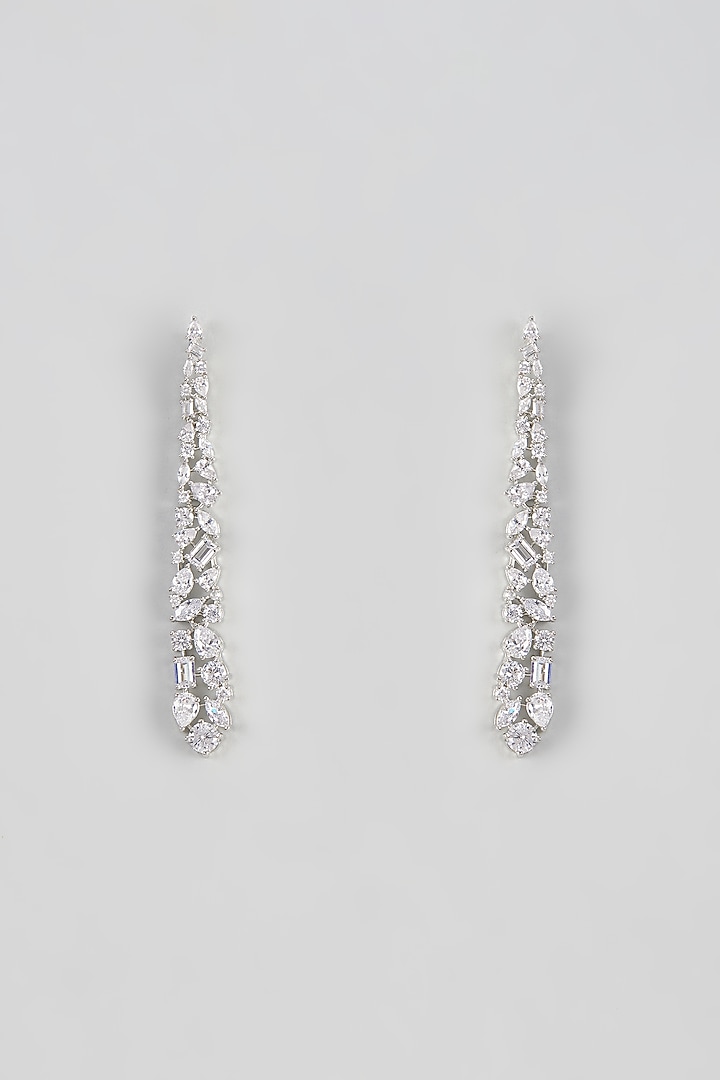 White Finish Zircon Dangler Earrings by Vivinia By Vidhi Mehra at Pernia's Pop Up Shop