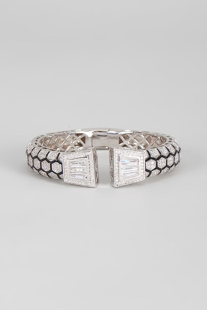 White Finish Enameled Zircon Kada by Vivinia By Vidhi Mehra at Pernia's Pop Up Shop