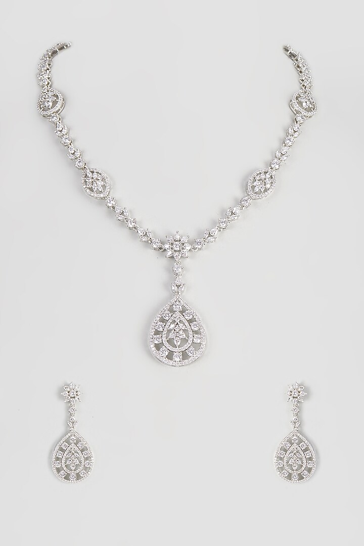 White Finish Zircon Necklace Set by Vivinia By Vidhi Mehra at Pernia's Pop Up Shop