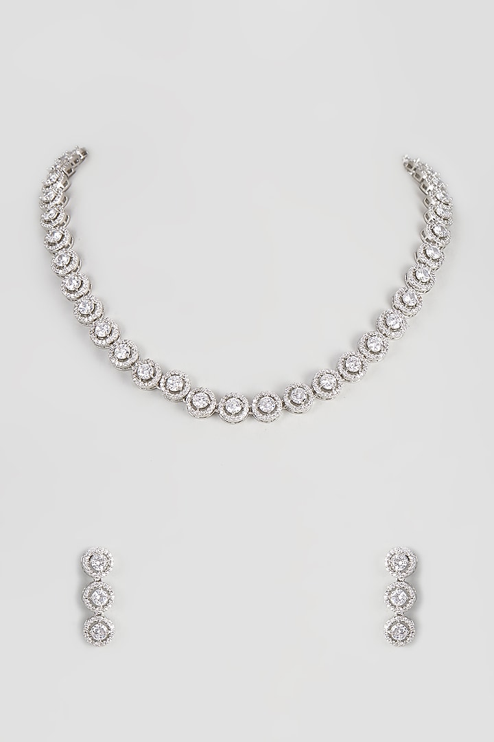 White Finish Zircon Necklace Set by Vivinia By Vidhi Mehra at Pernia's Pop Up Shop