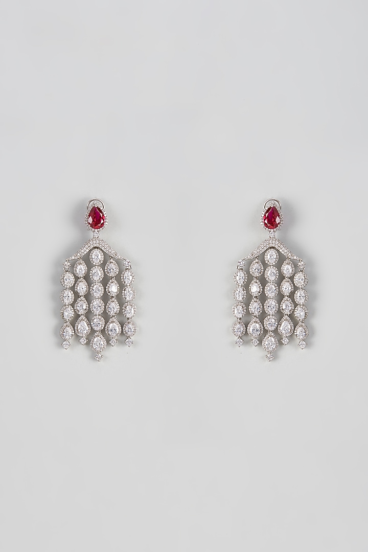 White Finish Zircon Dangler Earrings by Vivinia By Vidhi Mehra at Pernia's Pop Up Shop