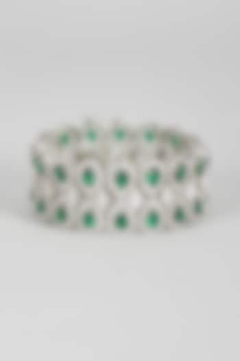 White Finish Zircon & Green Stone Tennis Bracelet by Vivinia By Vidhi Mehra at Pernia's Pop Up Shop