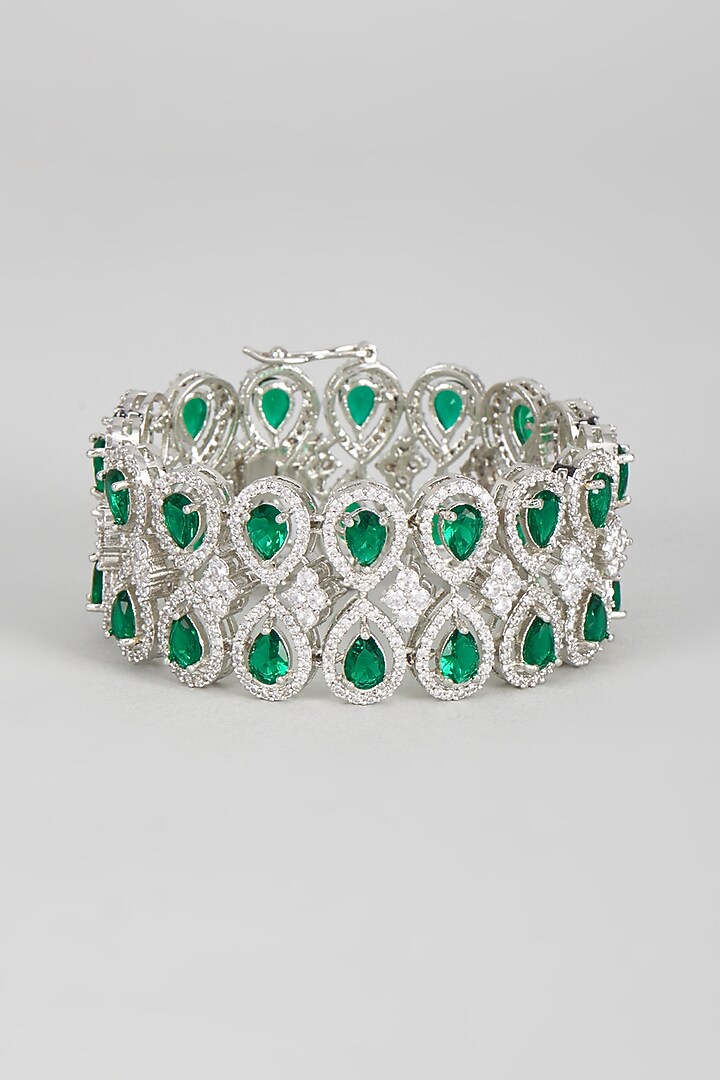 White Finish Zircon & Green Stone Tennis Bracelet by Vivinia By Vidhi Mehra at Pernia's Pop Up Shop