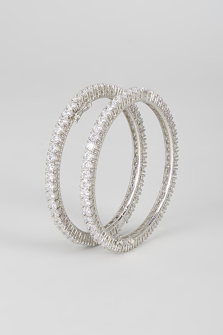 White Finish Zircon Openable Bangle (Set of 2) by Vivinia By Vidhi Mehra at Pernia's Pop Up Shop