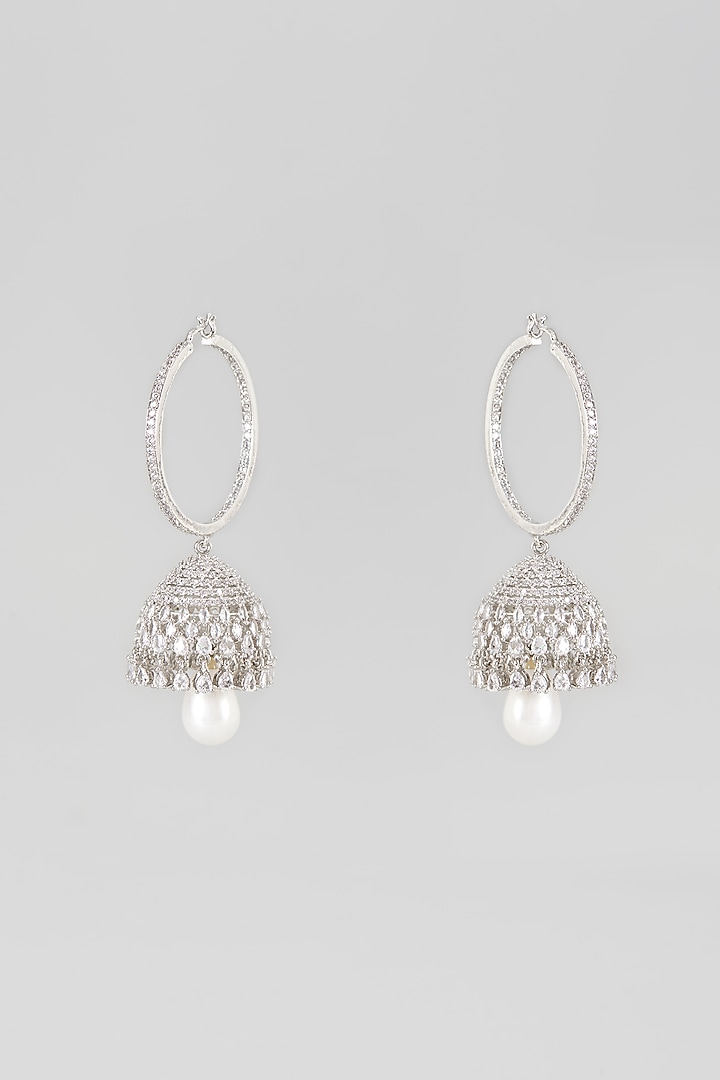 White Finish Zircon Hoop Earrings by Vivinia By Vidhi Mehra at Pernia's Pop Up Shop