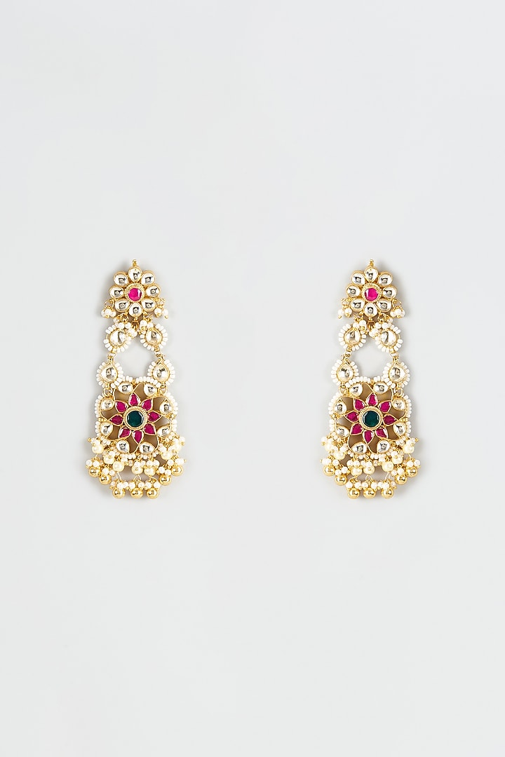 Gold Finish Kundan Polki Dangler Earrings by Vivinia By Vidhi Mehra at Pernia's Pop Up Shop