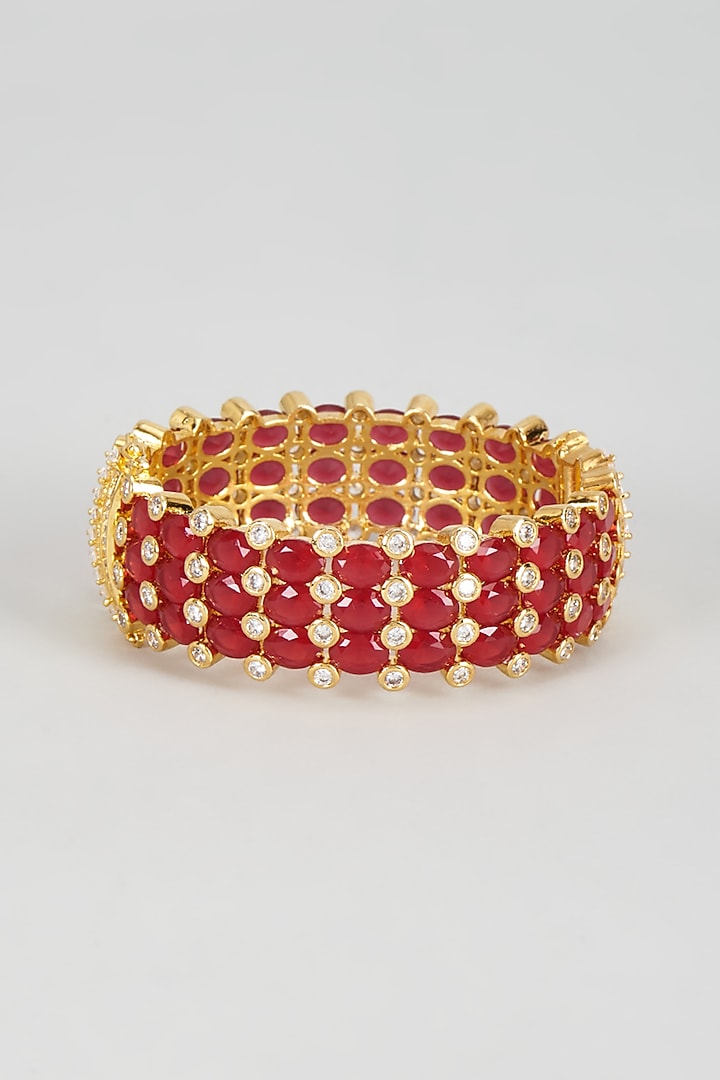 Gold Finish Red Synthetic Stone Bangle by Vivinia By Vidhi Mehra at Pernia's Pop Up Shop