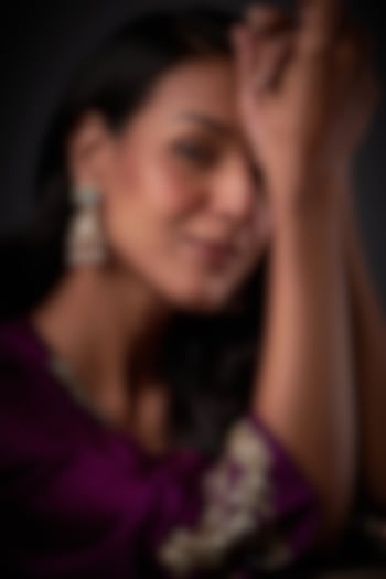 Gold Finish Kundan Polki Jhumka Earrings by Vivinia By Vidhi Mehra at Pernia's Pop Up Shop