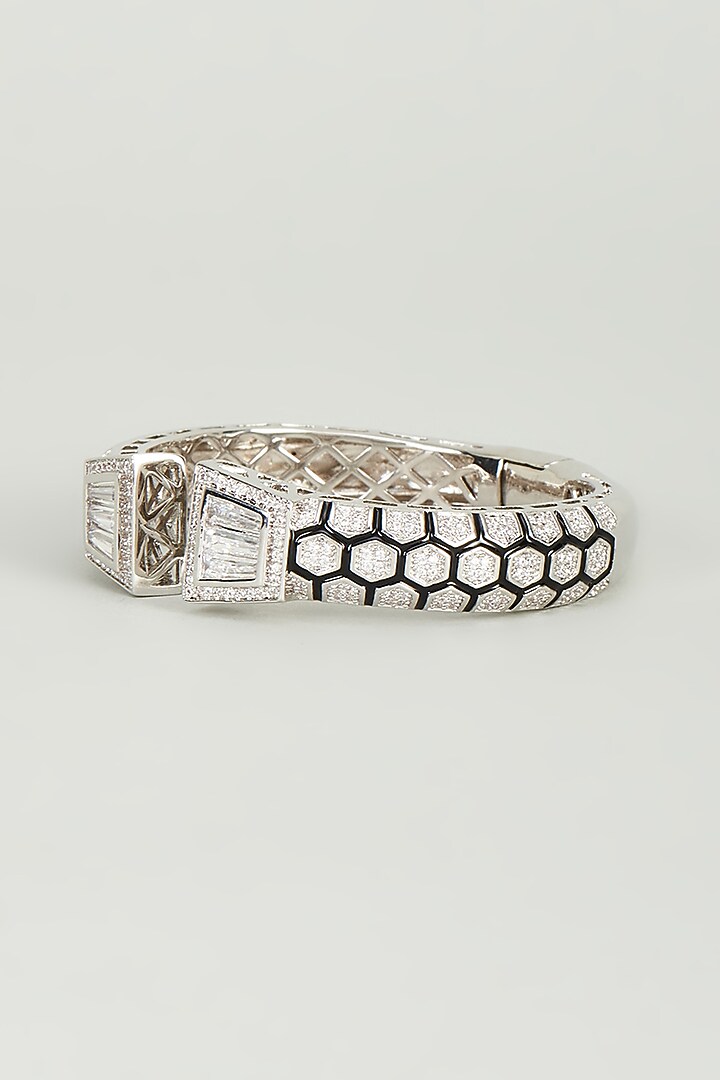 White Finish Zircon Enameled Openable Kada by Vivinia By Vidhi Mehra at Pernia's Pop Up Shop