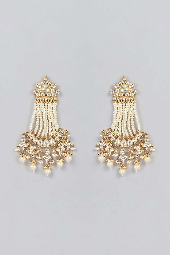 Gold Finish Kundan Polki Dangler Earrings by Vivinia By Vidhi Mehra at Pernia's Pop Up Shop