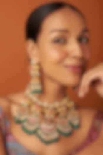 Gold Finish Kundan Polki Choker Necklace Set by Vivinia By Vidhi Mehra at Pernia's Pop Up Shop