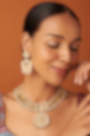 Gold Finish Kundan Polki Necklace Set by Vivinia By Vidhi Mehra at Pernia's Pop Up Shop