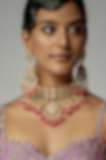 Gold Finish Kundan Polki Choker Necklace Set by Vivinia By Vidhi Mehra at Pernia's Pop Up Shop