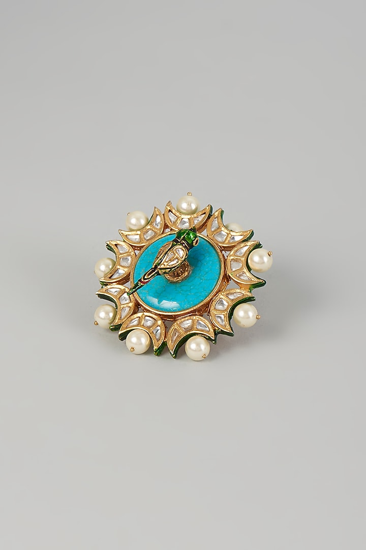 Gold Finish Turquoise Ring by Vivinia By Vidhi Mehra