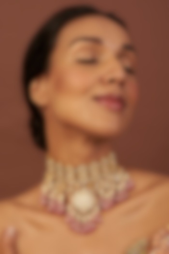 Gold Finish Kundan Polki Choker Necklace by Vivinia By Vidhi Mehra at Pernia's Pop Up Shop