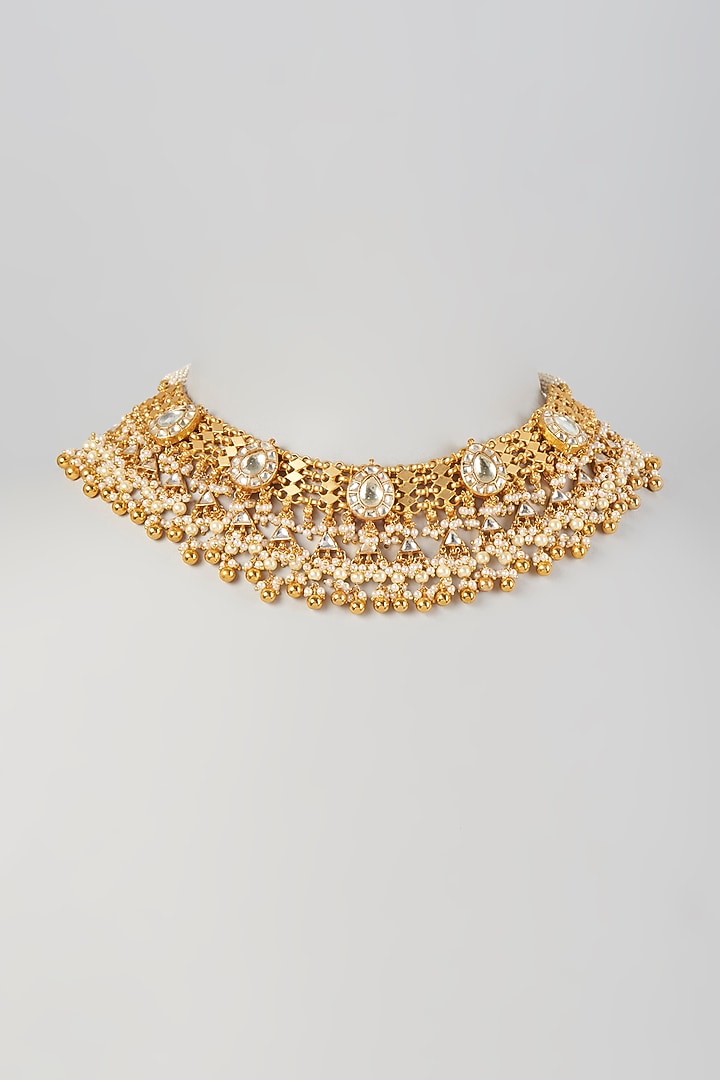 Gold Finish Kundan Polki Choker Necklace by Vivinia By Vidhi Mehra at Pernia's Pop Up Shop