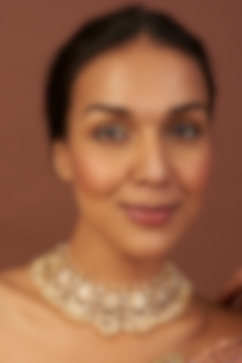 Gold Finish Kundan Polki & Pearl Choker Necklace by Vivinia By Vidhi Mehra at Pernia's Pop Up Shop