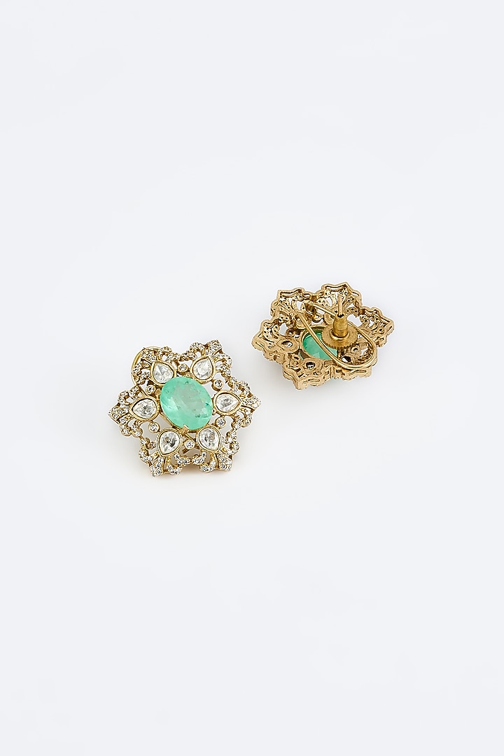 Gold Finish Kundan Polki & Green Stone Choker Necklace Set by Vivinia By Vidhi Mehra at Pernia's Pop Up Shop