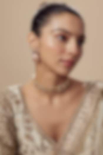 Gold Finish Kundan Polki & Red Stone Choker Necklace Set by Vivinia By Vidhi Mehra at Pernia's Pop Up Shop