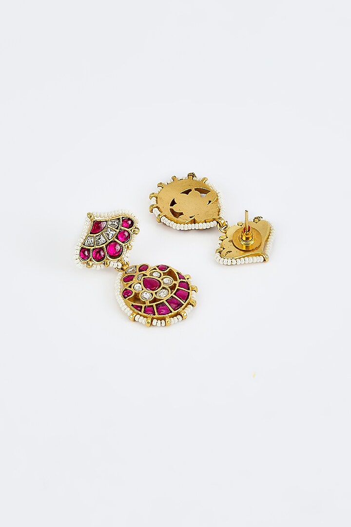 Gold Finish Kundan Polki & Red Stone Choker Necklace Set by Vivinia By Vidhi Mehra at Pernia's Pop Up Shop