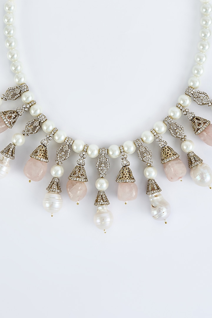 Gold Finish Kundan Polki & Pink Diamond Necklace Set by Vivinia By Vidhi Mehra at Pernia's Pop Up Shop