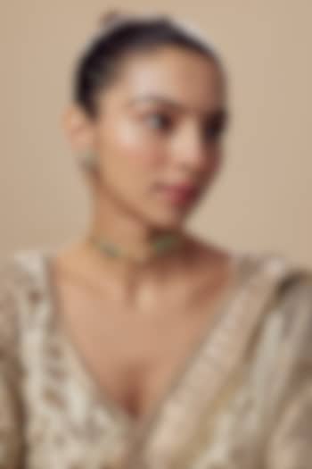 Gold Finish Kundan Polki & Multi-Colored Beaded Choker Necklace Set by Vivinia By Vidhi Mehra at Pernia's Pop Up Shop