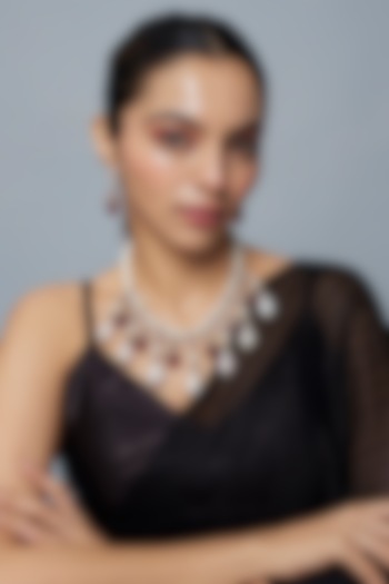 Gold Finish Diamond & Red Stone Long Necklace Set by Vivinia By Vidhi Mehra at Pernia's Pop Up Shop