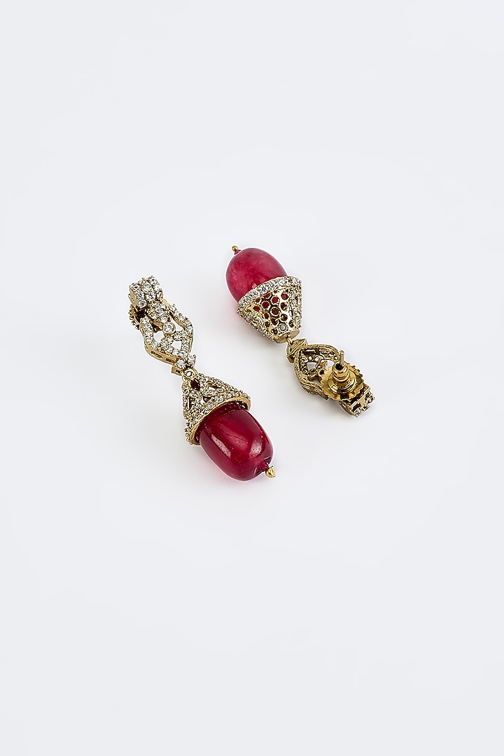 Gold Finish Diamond & Red Stone Long Necklace Set by Vivinia By Vidhi Mehra at Pernia's Pop Up Shop