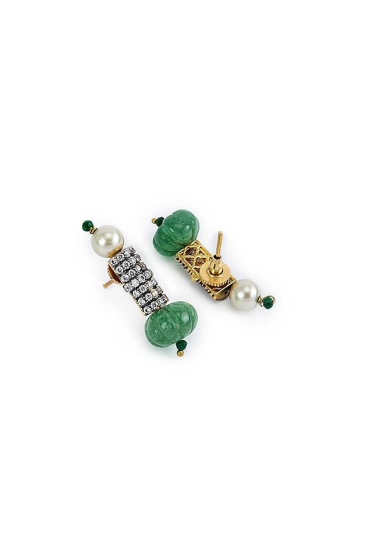 Gold Finish Zircon & Green Sapphire Synthetic Stone Necklace Set by Vivinia By Vidhi Mehra at Pernia's Pop Up Shop