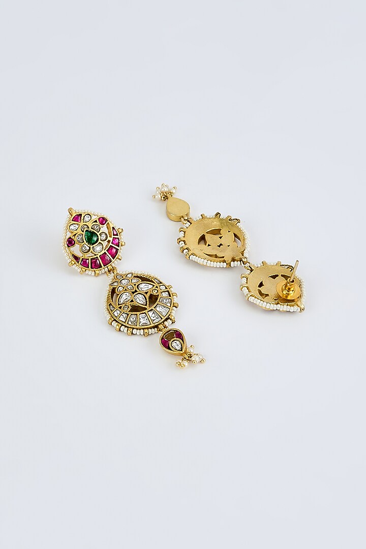 Gold Finish Kundan Polki & Red Stone Choker Necklace Set by Vivinia By Vidhi Mehra at Pernia's Pop Up Shop