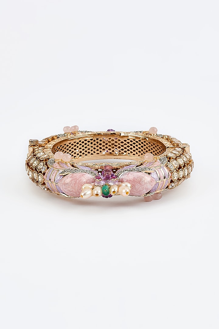 Gold Finish Kundan Polki Bangle by Vivinia By Vidhi Mehra at Pernia's Pop Up Shop