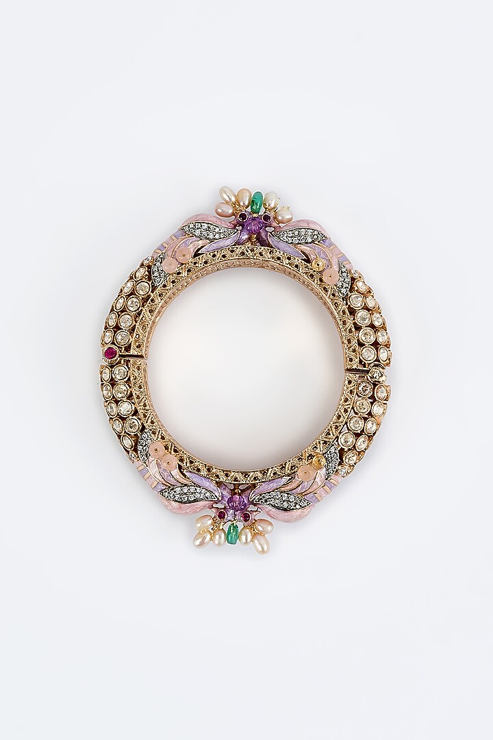 Gold Finish Kundan Polki Bangle by Vivinia By Vidhi Mehra at Pernia's Pop Up Shop