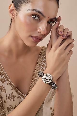 Gold Finish Zircon Kada by Vivinia By Vidhi Mehra