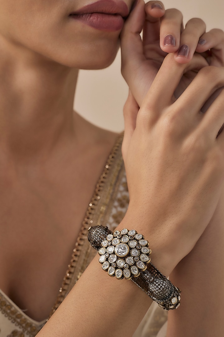 Gold Finish Zircon Kada by Vivinia By Vidhi Mehra at Pernia's Pop Up Shop
