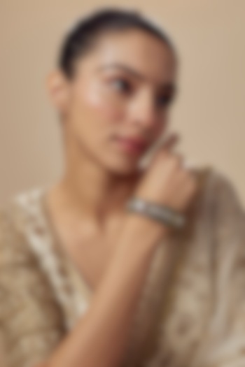 Gold Finish Zircon & Aqua Stone Bangle by Vivinia By Vidhi Mehra at Pernia's Pop Up Shop