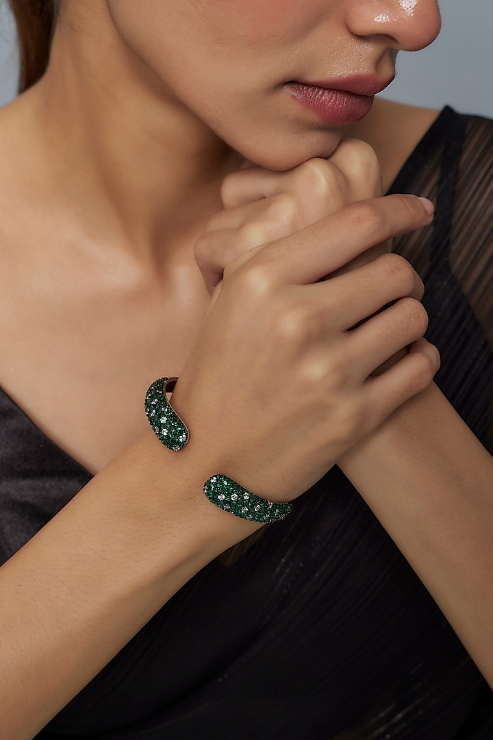 White Finish Green Zircon Bangle by Vivinia By Vidhi Mehra at Pernia's Pop Up Shop