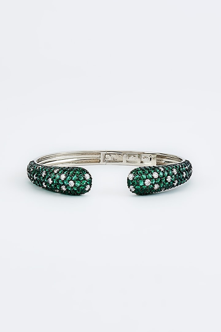 White Finish Green Zircon Bangle by Vivinia By Vidhi Mehra at Pernia's Pop Up Shop