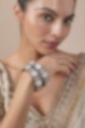 White Finish Zircon Bangles (Set Of 2) by Vivinia By Vidhi Mehra at Pernia's Pop Up Shop