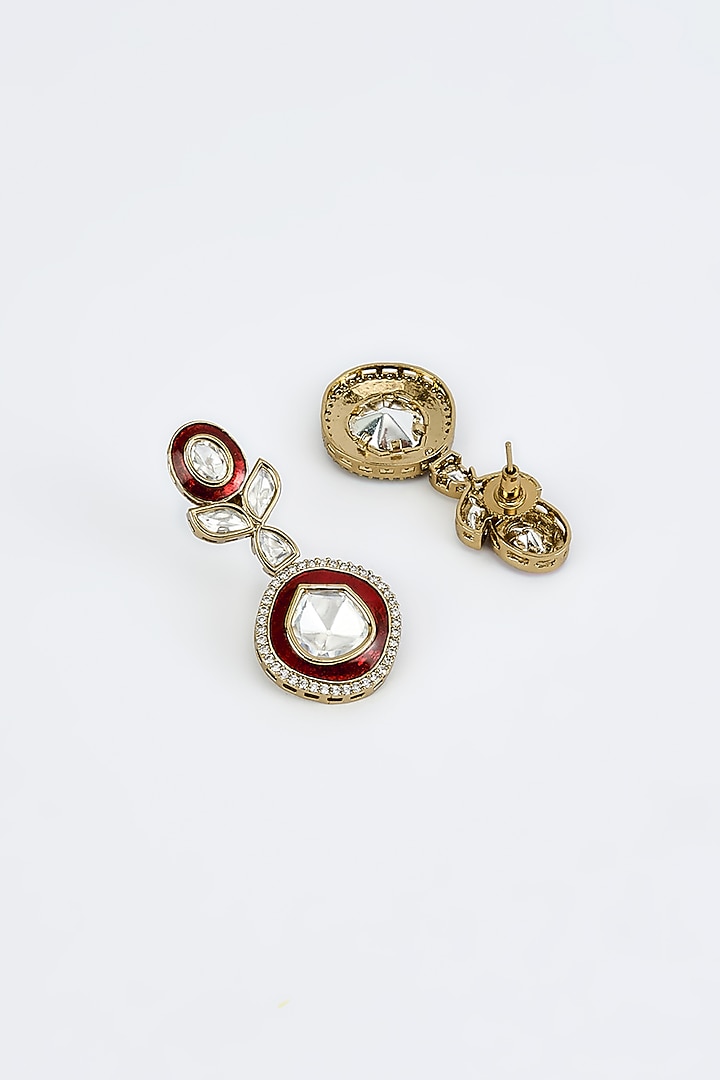 Gold Finish Kundan Polki & Red Stone Long Necklace Set by Vivinia By Vidhi Mehra at Pernia's Pop Up Shop