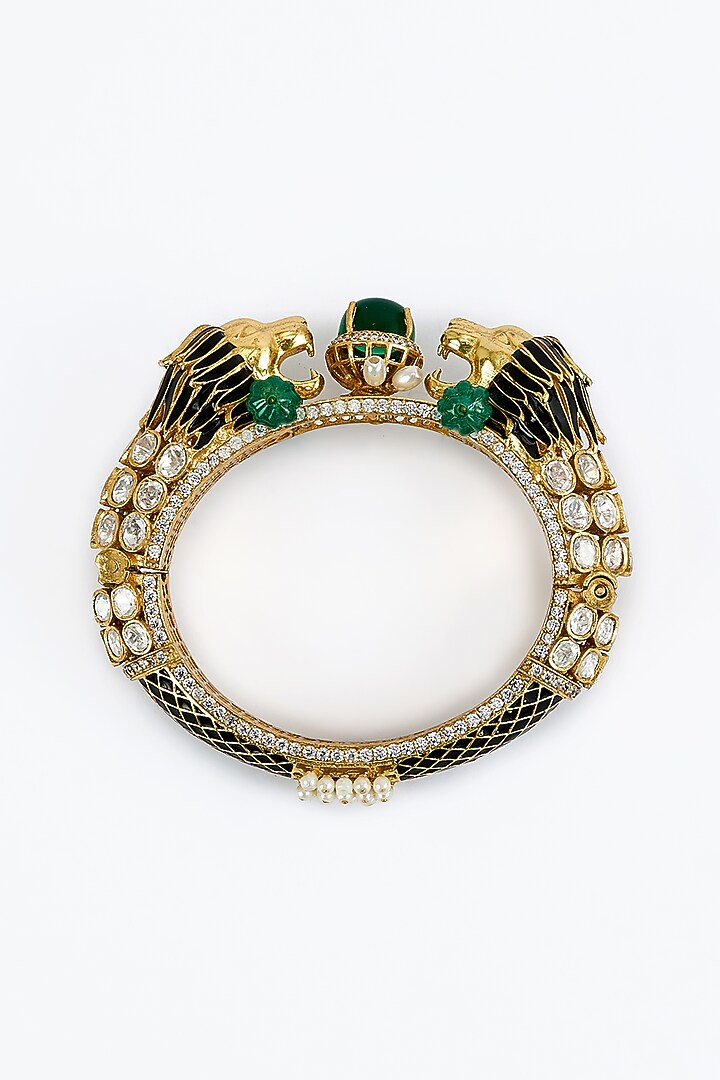 Gold Finish Zircon Kada by Vivinia By Vidhi Mehra at Pernia's Pop Up Shop