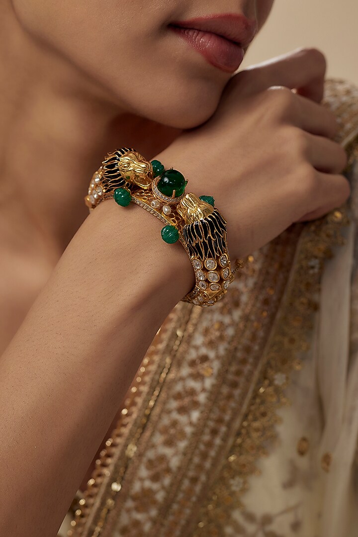 Gold Finish Zircon Kada by Vivinia By Vidhi Mehra at Pernia's Pop Up Shop